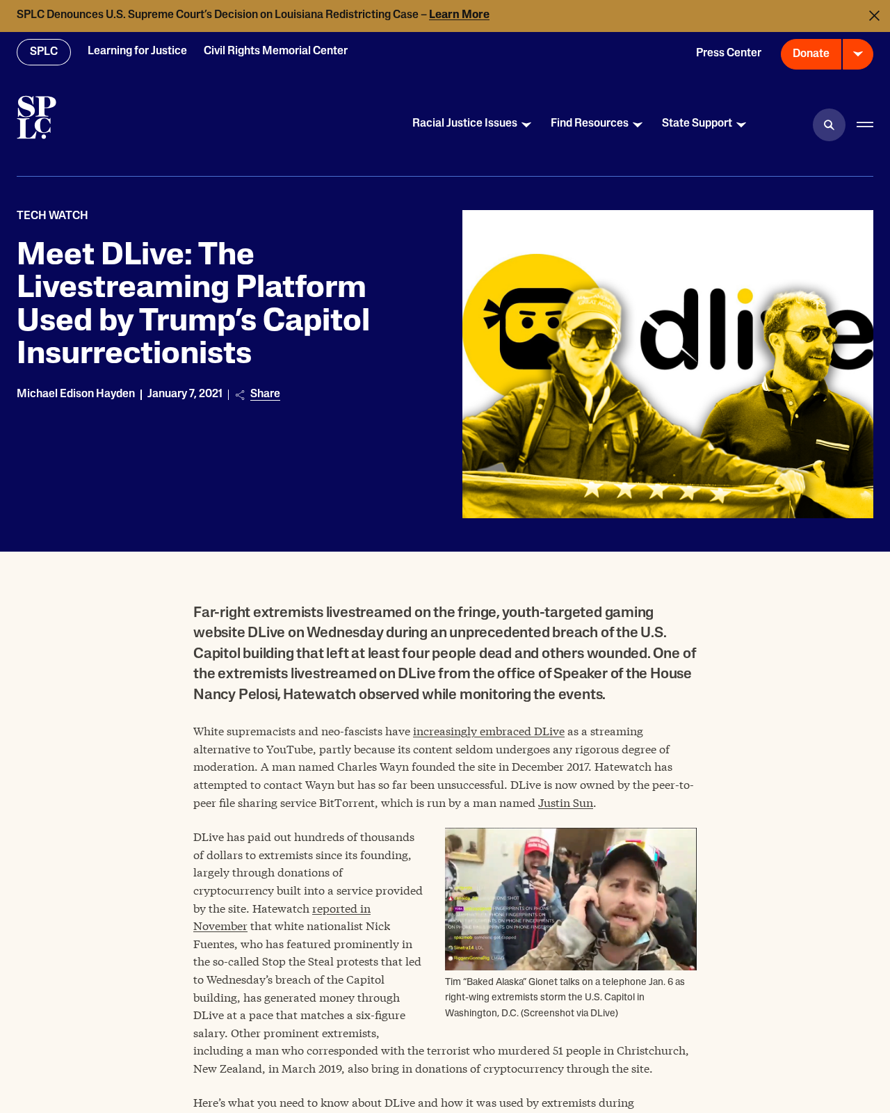 Rachel Janik's January 7, 2021 SPLC Hatewatch report — the first major-press piece naming DLive